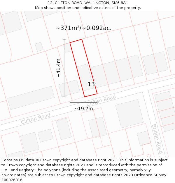 13, CLIFTON ROAD, WALLINGTON, SM6 8AL: Plot and title map