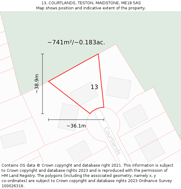 13, COURTLANDS, TESTON, MAIDSTONE, ME18 5AS: Plot and title map