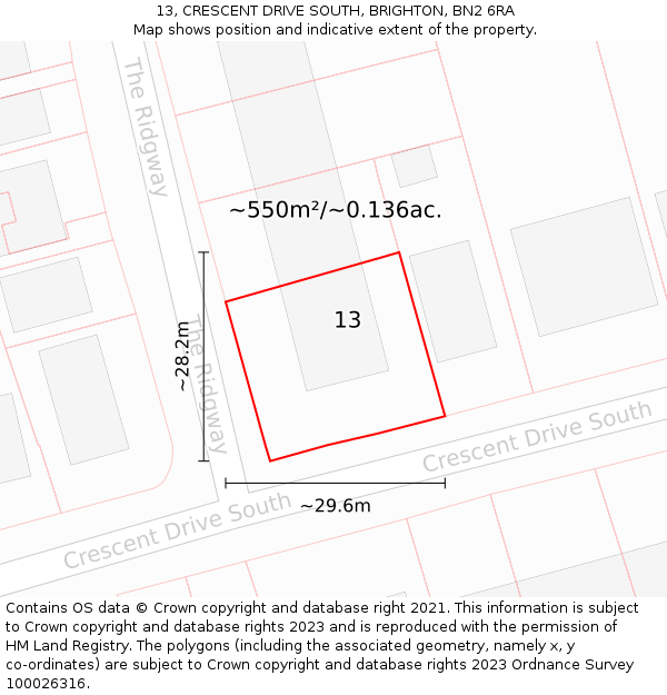 13, CRESCENT DRIVE SOUTH, BRIGHTON, BN2 6RA: Plot and title map