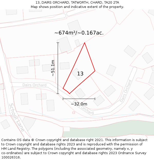 13, DAIRS ORCHARD, TATWORTH, CHARD, TA20 2TA: Plot and title map