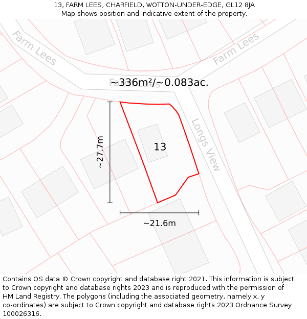 13, FARM LEES, CHARFIELD, WOTTON-UNDER-EDGE, GL12 8JA: Plot and title map