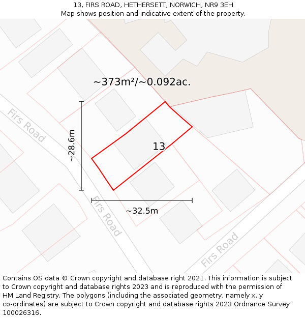 13, FIRS ROAD, HETHERSETT, NORWICH, NR9 3EH: Plot and title map