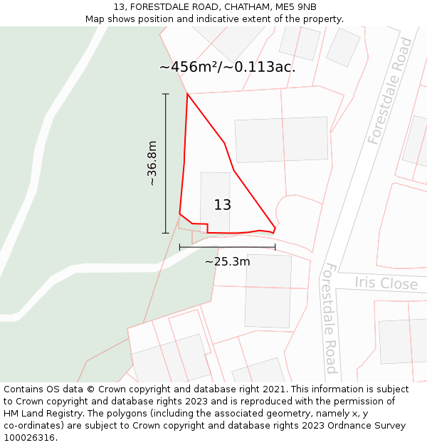 13, FORESTDALE ROAD, CHATHAM, ME5 9NB: Plot and title map