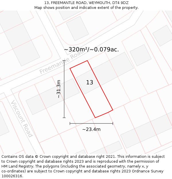 13, FREEMANTLE ROAD, WEYMOUTH, DT4 9DZ: Plot and title map