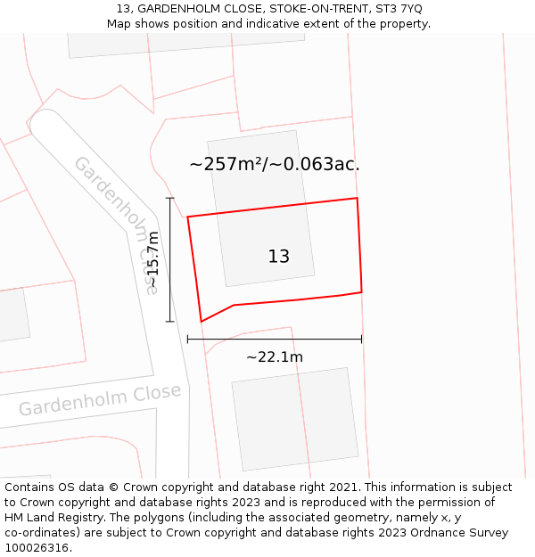 13, GARDENHOLM CLOSE, STOKE-ON-TRENT, ST3 7YQ: Plot and title map