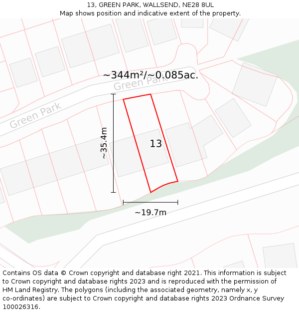 13, GREEN PARK, WALLSEND, NE28 8UL: Plot and title map