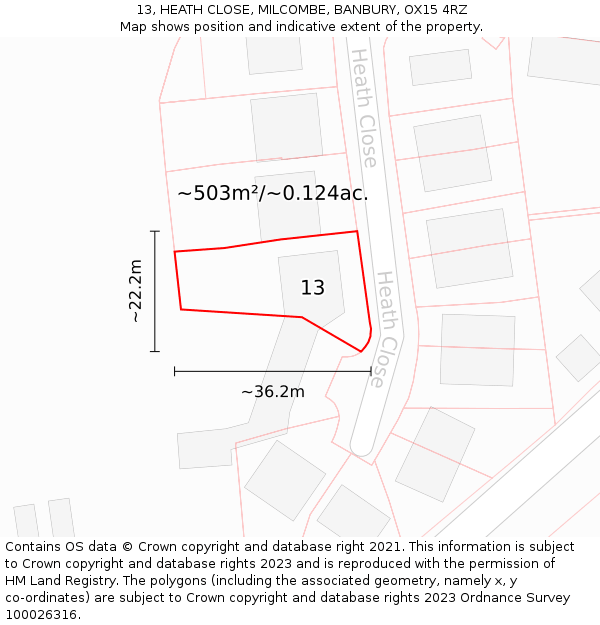 13, HEATH CLOSE, MILCOMBE, BANBURY, OX15 4RZ: Plot and title map