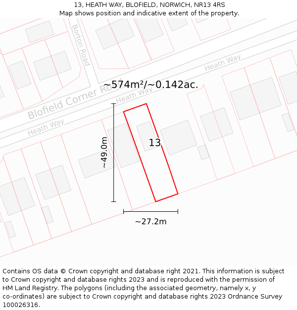 13, HEATH WAY, BLOFIELD, NORWICH, NR13 4RS: Plot and title map