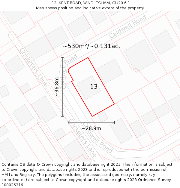 13, KENT ROAD, WINDLESHAM, GU20 6JF: Plot and title map