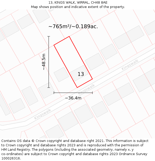 13, KINGS WALK, WIRRAL, CH48 8AE: Plot and title map