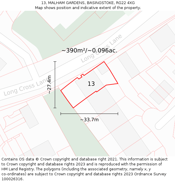 13, MALHAM GARDENS, BASINGSTOKE, RG22 4XG: Plot and title map