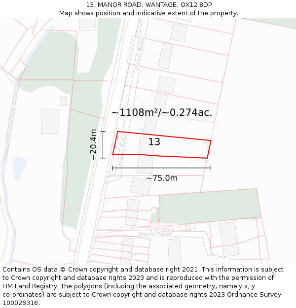 13, MANOR ROAD, WANTAGE, OX12 8DP: Plot and title map