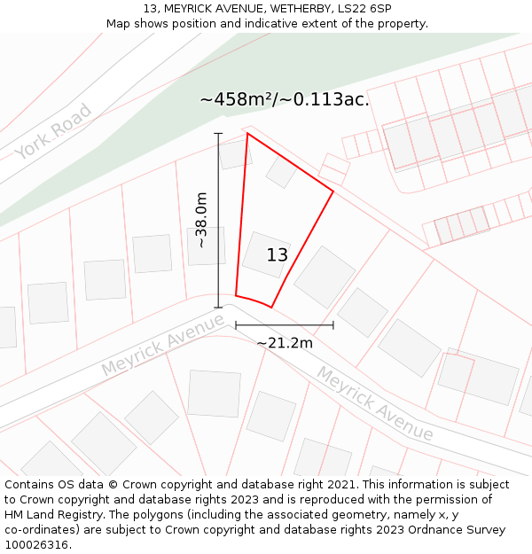 13, MEYRICK AVENUE, WETHERBY, LS22 6SP: Plot and title map