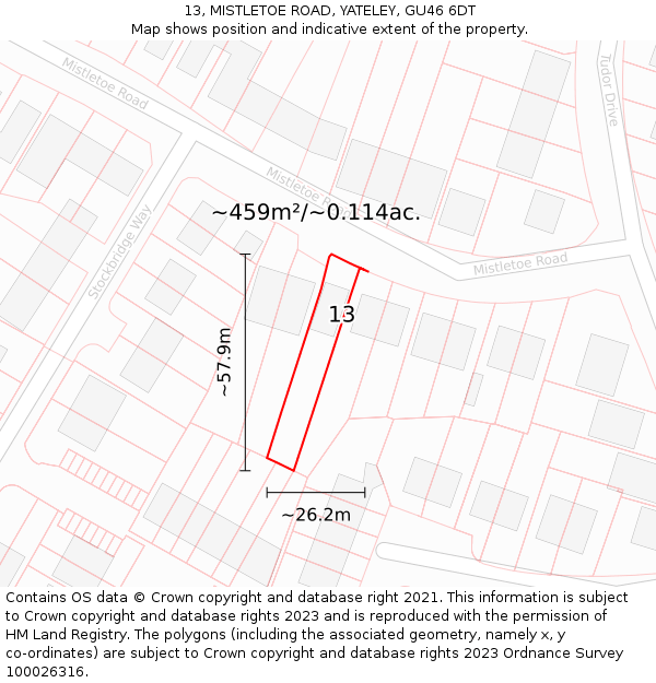 13, MISTLETOE ROAD, YATELEY, GU46 6DT: Plot and title map