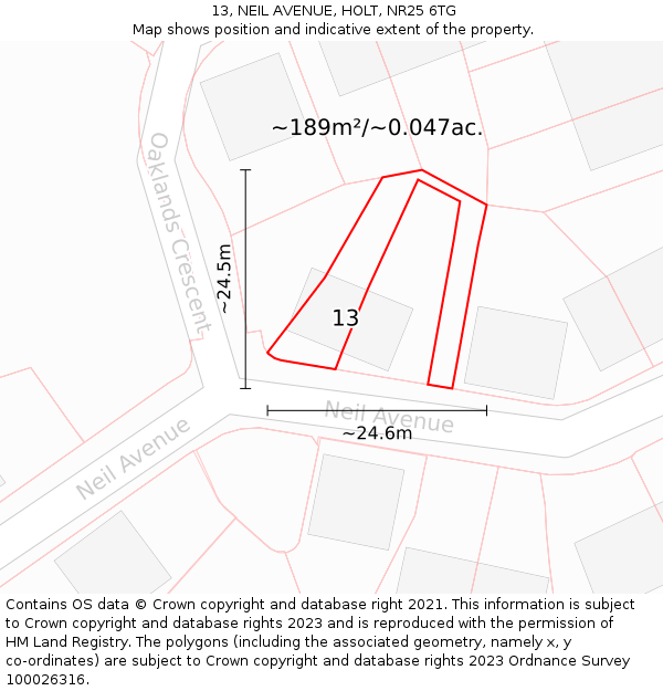 13, NEIL AVENUE, HOLT, NR25 6TG: Plot and title map