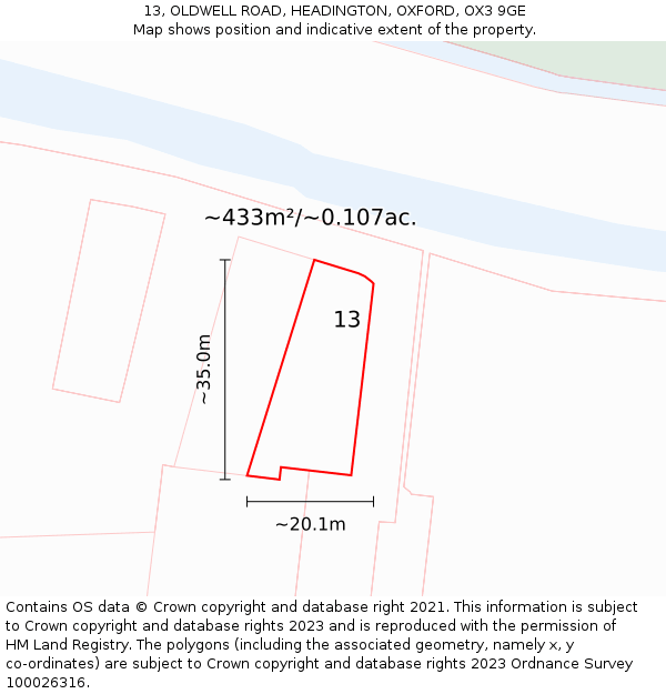 13, OLDWELL ROAD, HEADINGTON, OXFORD, OX3 9GE: Plot and title map