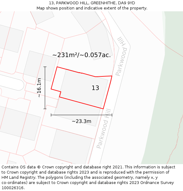 13, PARKWOOD HILL, GREENHITHE, DA9 9YD: Plot and title map