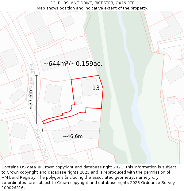 13, PURSLANE DRIVE, BICESTER, OX26 3EE: Plot and title map