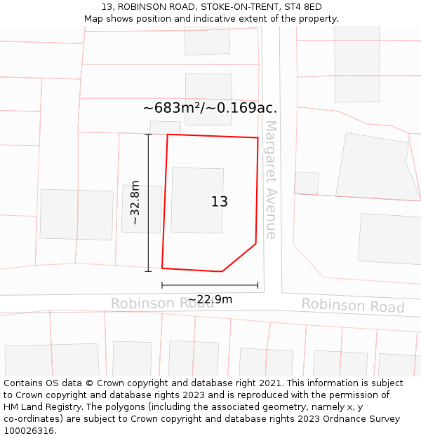 13, ROBINSON ROAD, STOKE-ON-TRENT, ST4 8ED: Plot and title map