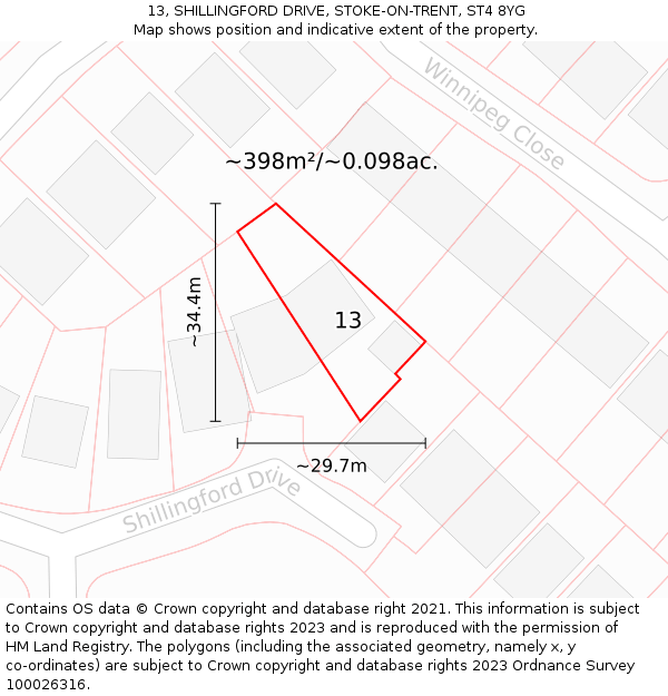 13, SHILLINGFORD DRIVE, STOKE-ON-TRENT, ST4 8YG: Plot and title map