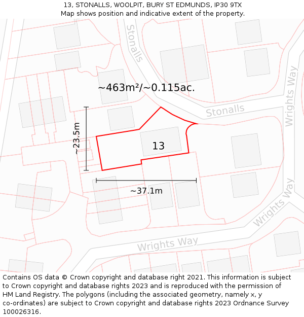 13, STONALLS, WOOLPIT, BURY ST EDMUNDS, IP30 9TX: Plot and title map