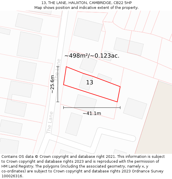 13, THE LANE, HAUXTON, CAMBRIDGE, CB22 5HP: Plot and title map