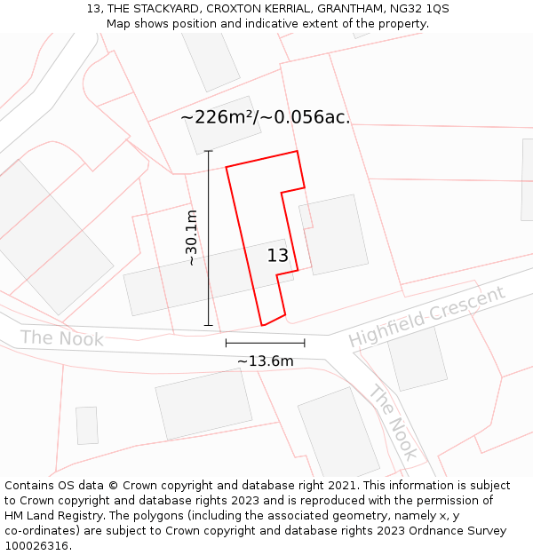 13, THE STACKYARD, CROXTON KERRIAL, GRANTHAM, NG32 1QS: Plot and title map
