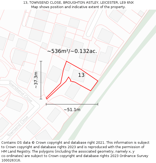 13, TOWNSEND CLOSE, BROUGHTON ASTLEY, LEICESTER, LE9 6NX: Plot and title map