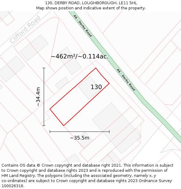 130, DERBY ROAD, LOUGHBOROUGH, LE11 5HL: Plot and title map