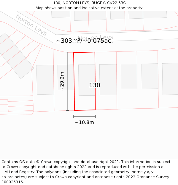 130, NORTON LEYS, RUGBY, CV22 5RS: Plot and title map