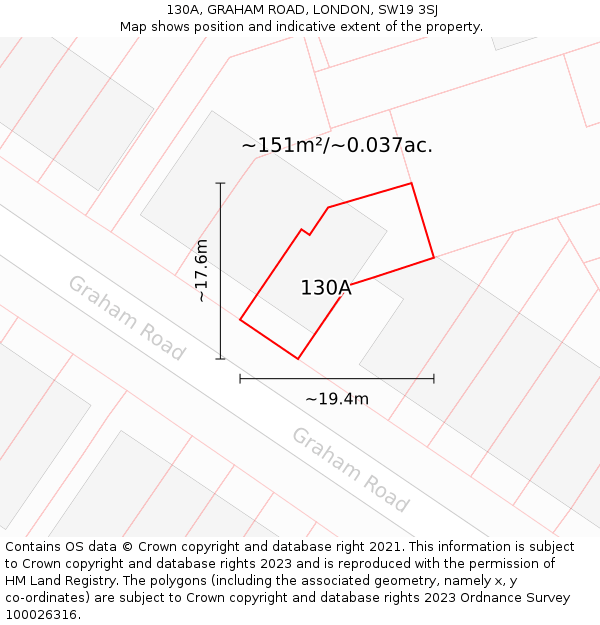 130A, GRAHAM ROAD, LONDON, SW19 3SJ: Plot and title map