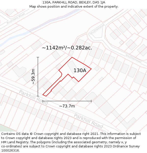 130A, PARKHILL ROAD, BEXLEY, DA5 1JA: Plot and title map