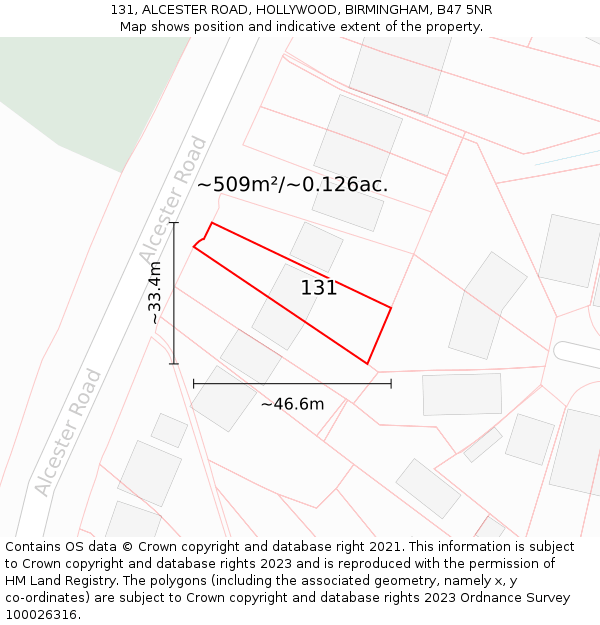 131, ALCESTER ROAD, HOLLYWOOD, BIRMINGHAM, B47 5NR: Plot and title map