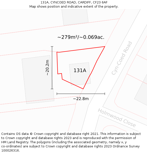 131A, CYNCOED ROAD, CARDIFF, CF23 6AF: Plot and title map