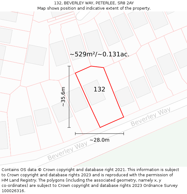 132, BEVERLEY WAY, PETERLEE, SR8 2AY: Plot and title map