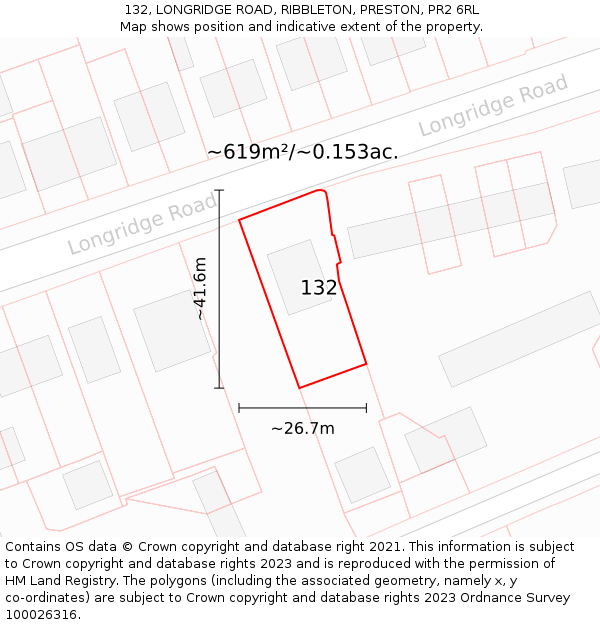 132, LONGRIDGE ROAD, RIBBLETON, PRESTON, PR2 6RL: Plot and title map