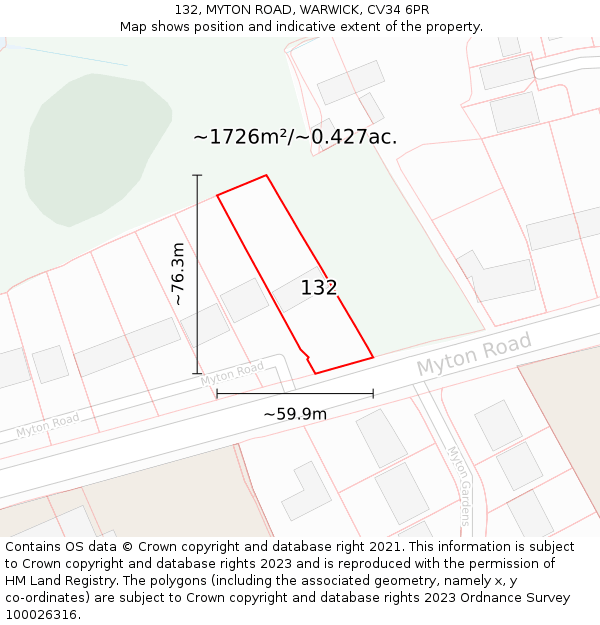 132, MYTON ROAD, WARWICK, CV34 6PR: Plot and title map