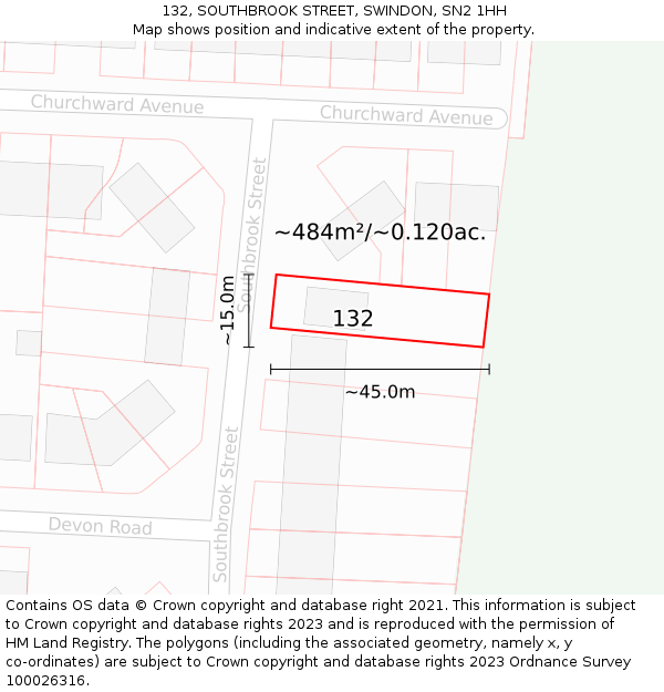 132, SOUTHBROOK STREET, SWINDON, SN2 1HH: Plot and title map