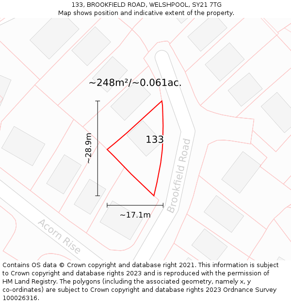 133, BROOKFIELD ROAD, WELSHPOOL, SY21 7TG: Plot and title map