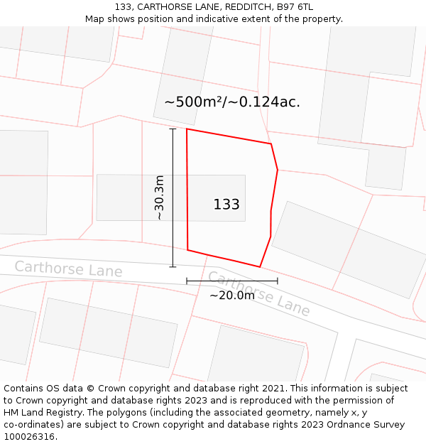 133, CARTHORSE LANE, REDDITCH, B97 6TL: Plot and title map