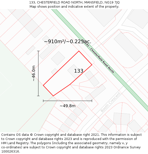 133, CHESTERFIELD ROAD NORTH, MANSFIELD, NG19 7JQ: Plot and title map