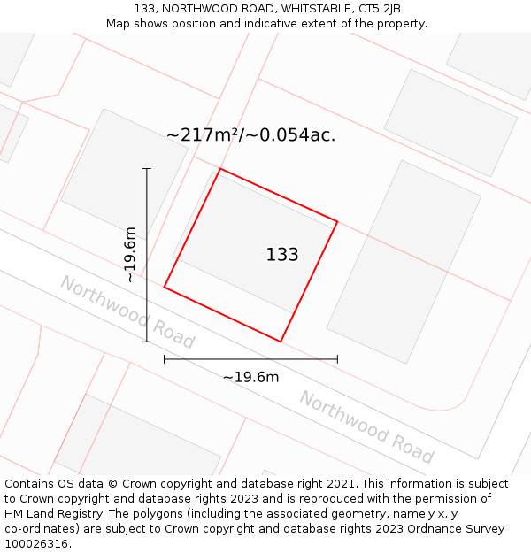 133, NORTHWOOD ROAD, WHITSTABLE, CT5 2JB: Plot and title map