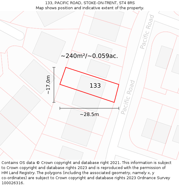 133, PACIFIC ROAD, STOKE-ON-TRENT, ST4 8RS: Plot and title map