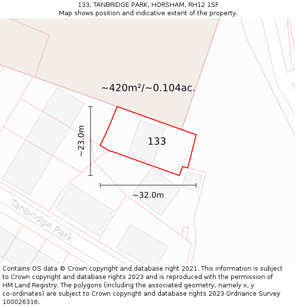 133, TANBRIDGE PARK, HORSHAM, RH12 1SF: Plot and title map
