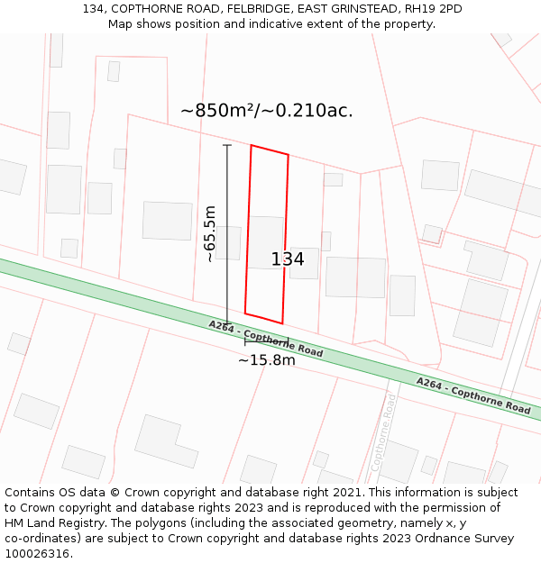 134, COPTHORNE ROAD, FELBRIDGE, EAST GRINSTEAD, RH19 2PD: Plot and title map