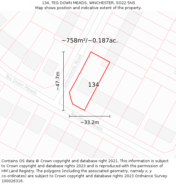 134, TEG DOWN MEADS, WINCHESTER, SO22 5NS: Plot and title map