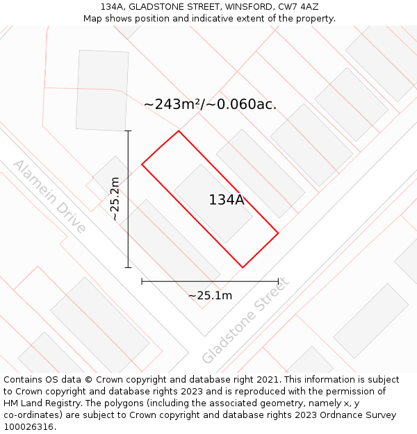 134A, GLADSTONE STREET, WINSFORD, CW7 4AZ: Plot and title map