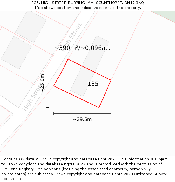 135, HIGH STREET, BURRINGHAM, SCUNTHORPE, DN17 3NQ: Plot and title map