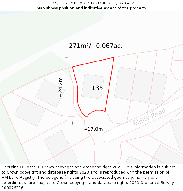 135, TRINITY ROAD, STOURBRIDGE, DY8 4LZ: Plot and title map