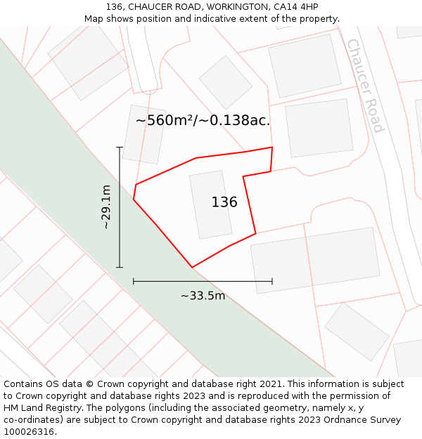 136, CHAUCER ROAD, WORKINGTON, CA14 4HP: Plot and title map